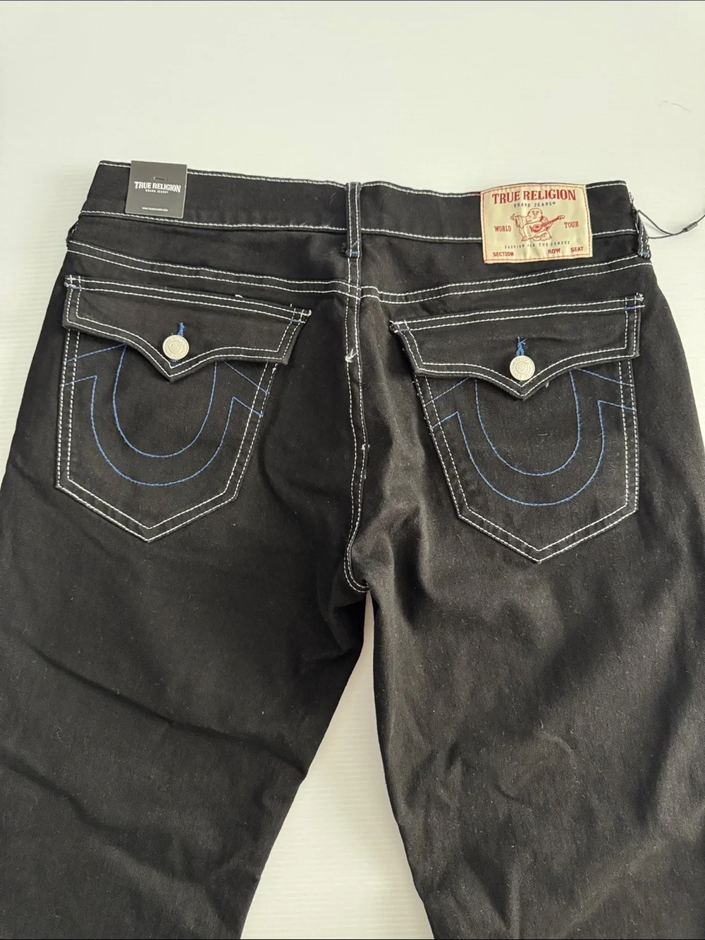 True Religion Men’s Black Straight Jeans with Contrast Stitching